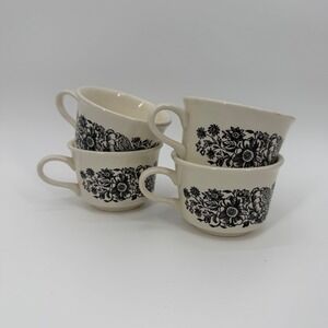 Vintage Royal Ironstone USA Pottery Dark Floral Coffee Mugs Set of 4 Cream